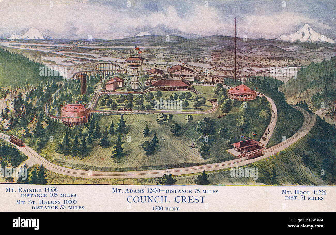 Council Crest Amusement Park, Portland, Oregon, USA, with various
