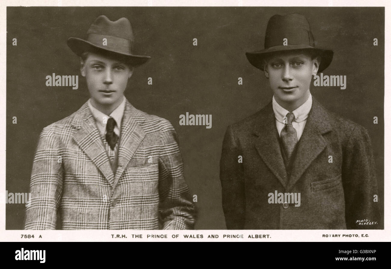 Edward, Prince of Wales (later King Edward VIII) (1894-1972) alongside his brother Prince Albert (later King George VI) (1895-1952) - British Royalty.     Date: circa 1909 Stock Photo