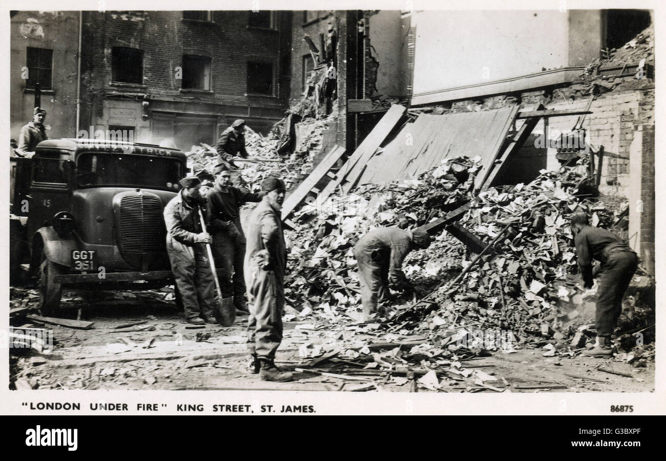 WW2 - London under fire - bomb damage in King Street Stock Photo