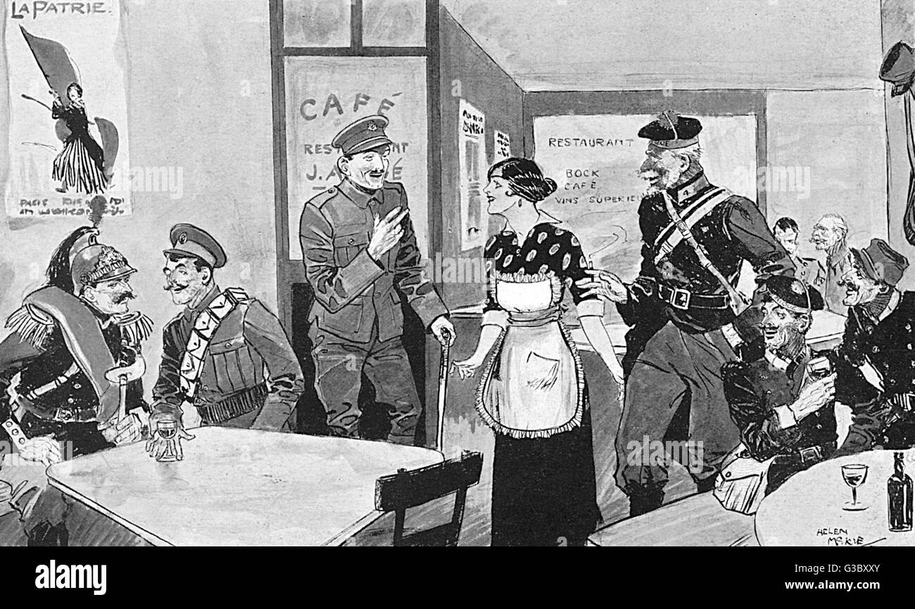 Inter-Allied Fraternisation - Paris Cafe - WW1 Stock Photo