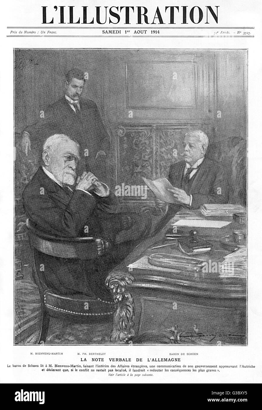 WW1 The German Ambassador to France delivers ultimatum Stock Photo