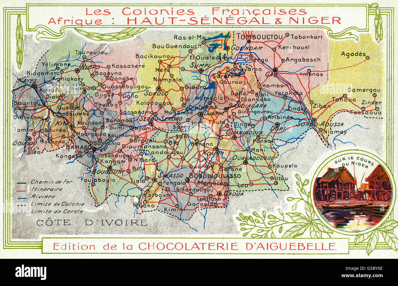 Senegal and Niger, French Colonies in Africa - Map Stock Photo