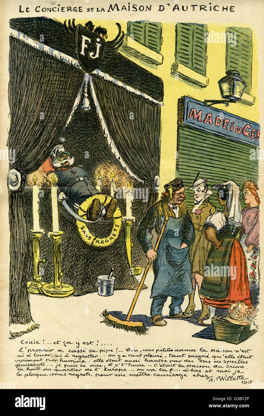 Cartoon, The concierge of the House of Austria, WW1 Stock Photo