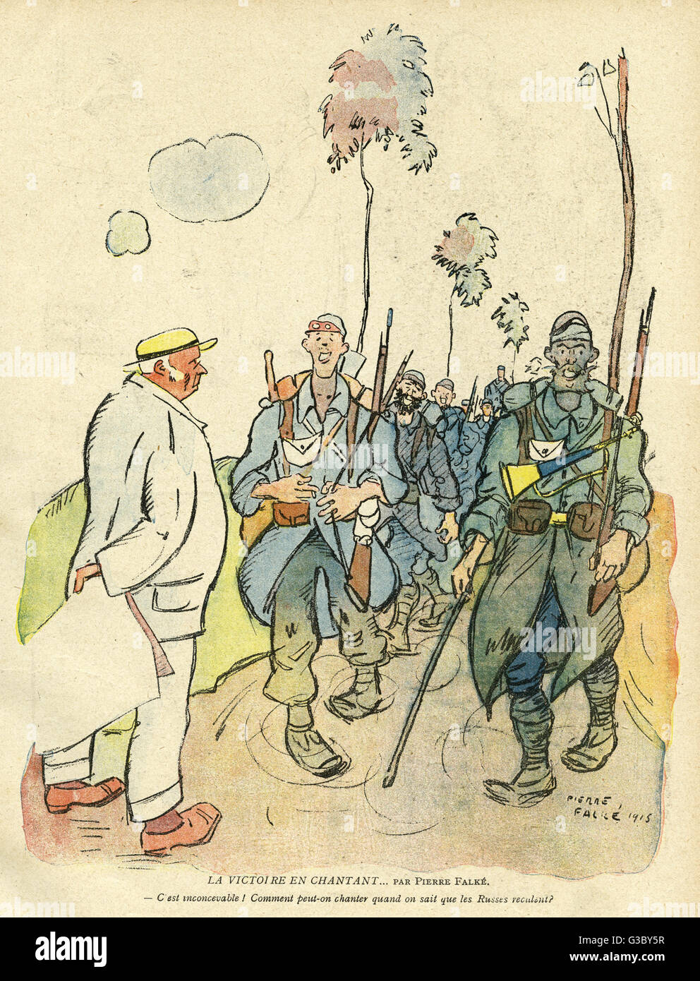 Cartoon, Victory singing, WW1 Stock Photo