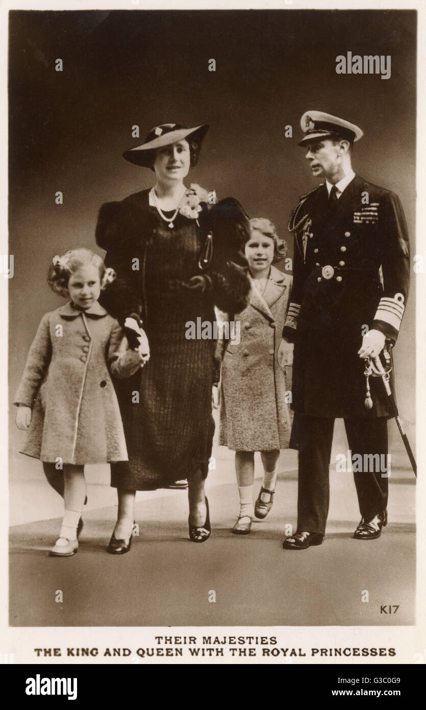 King George VI, Queen Elizabeth and Royal Princesses Stock Photo