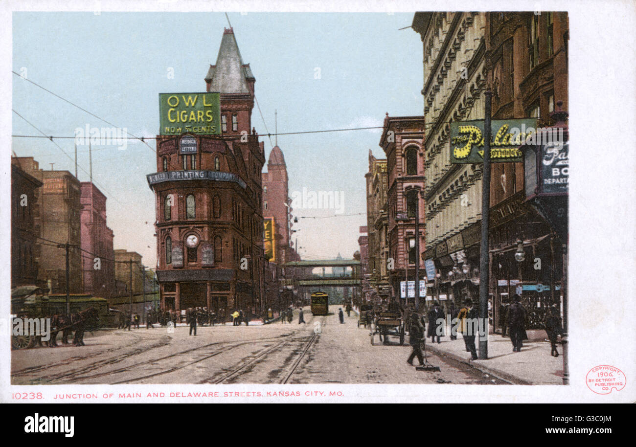 Junction of Main and Delaware Streets, Kansas City, Missouri, USA. Date 1906 Stock Photo Alamy