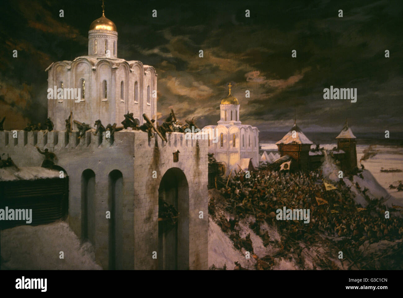 Mongol attack on the town of Vladimir, Russia.      Date: 1238 Stock Photo