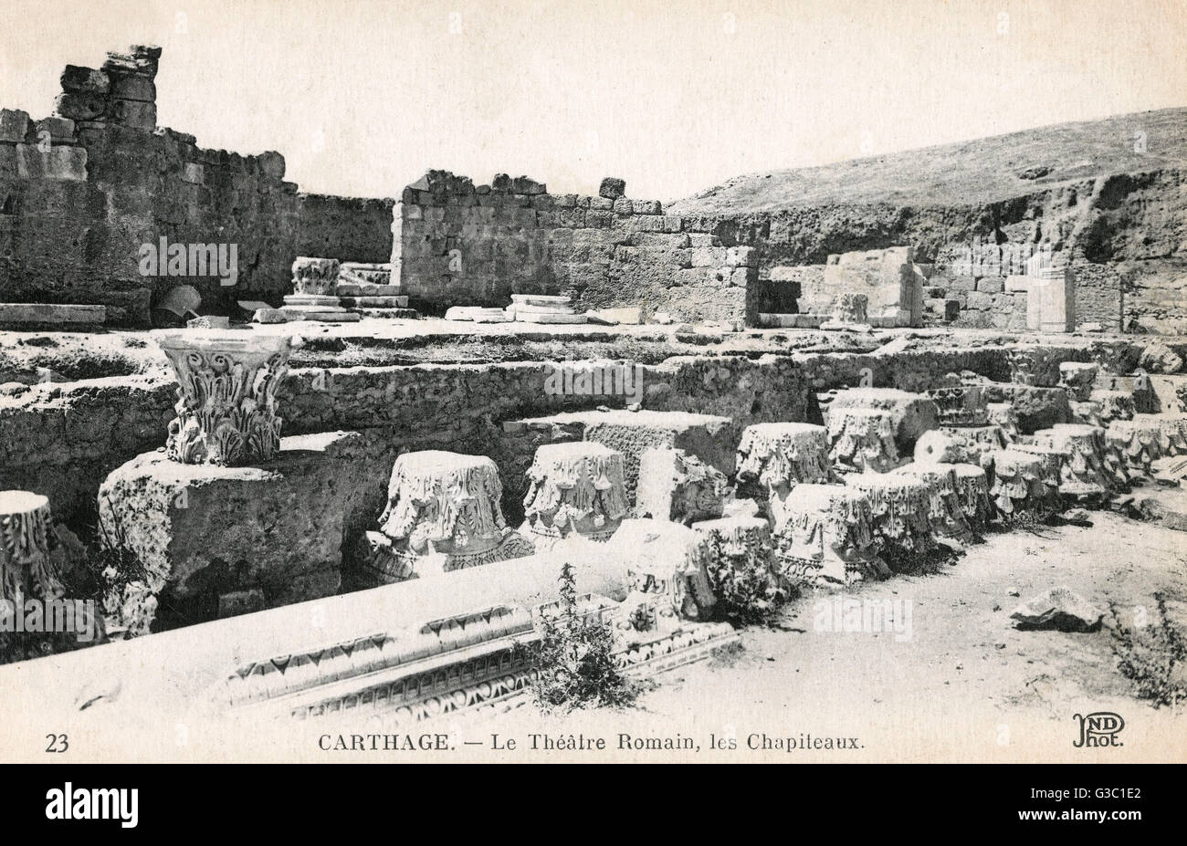 Carthage, Tunisia - The Roman Theatre - Corinthian Capitals Stock Photo