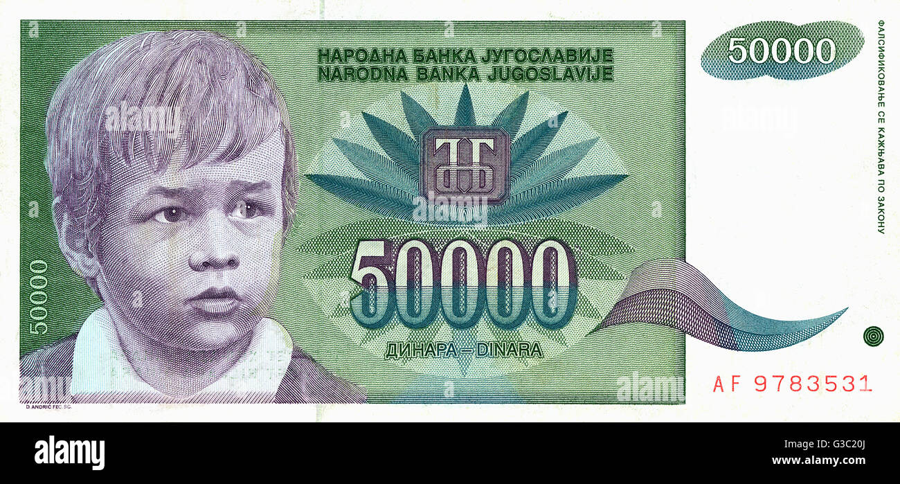 Federal Republic of Yugoslavia - Banknote - 50000 Dinar Stock Photo