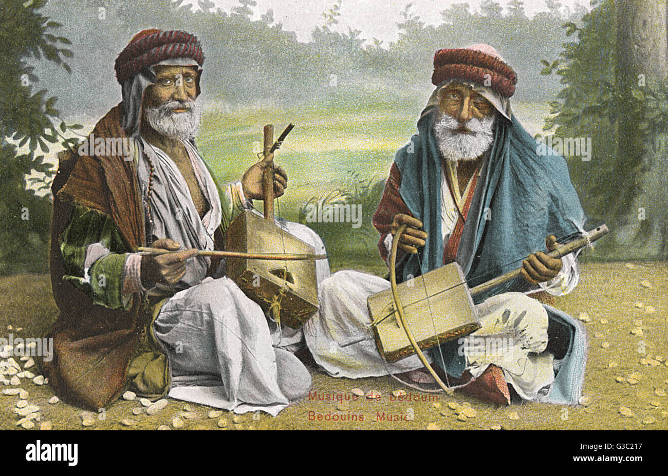 Lebanon - Two Bedouin Musicians playing masenqo Stock Photo