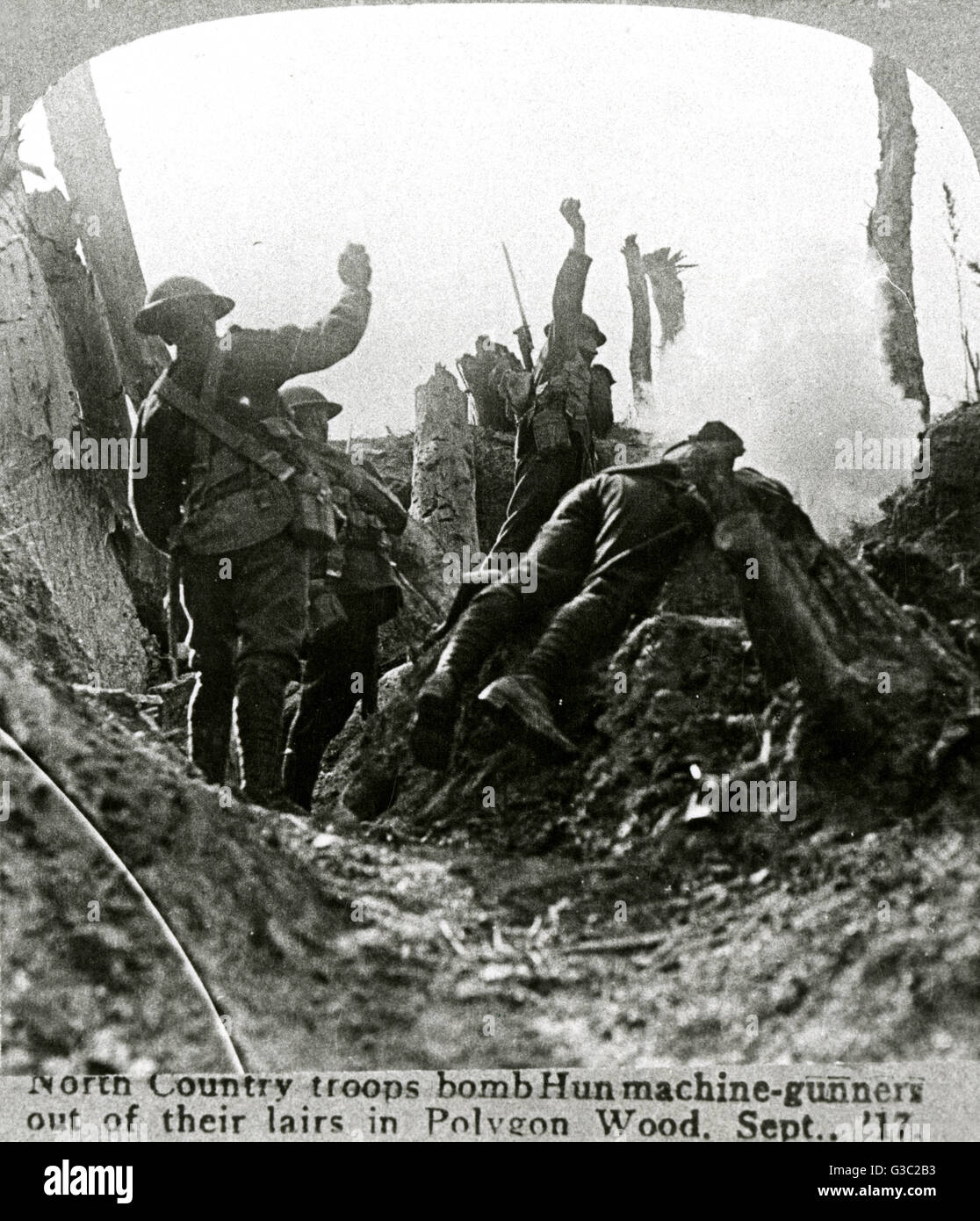 WW1 - North Country troop trench warfare in Polygon Wood Stock Photo