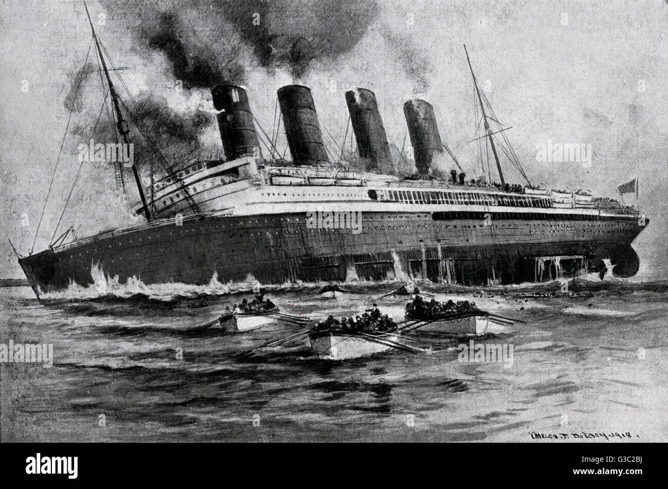 WW1 - Sinking of 'Lusitania', May 7th, 1915. Stock Photo