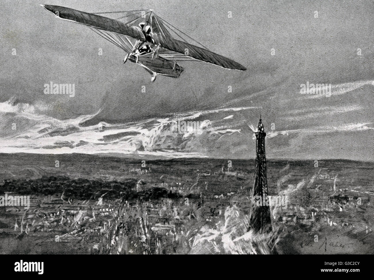 WW1 A German aircraft flying over Paris, above it's most famous city
