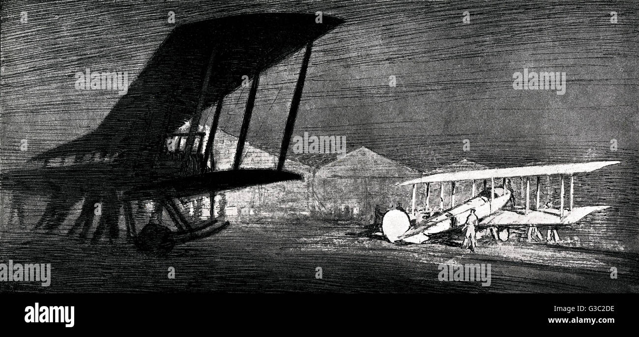 WW1 - A scene at night on a British airfield Stock Photo