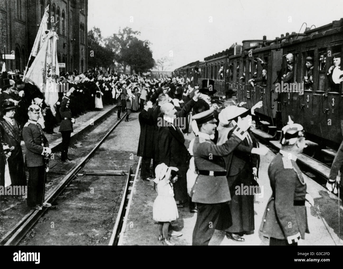 WW1 - German troops leave for front Stock Photo