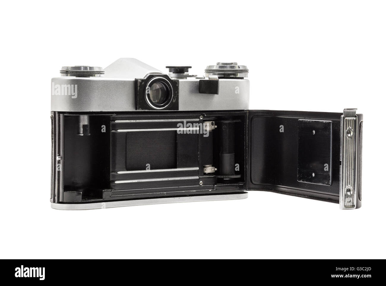 Retro soviet film camera isolated on white background. Soviet reflex