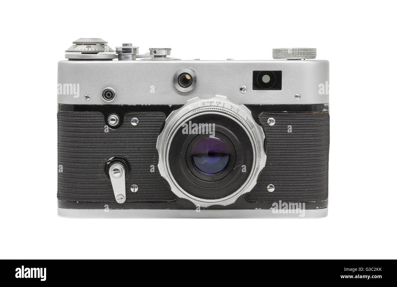 Old film camera with lens, isolated on white background Stock Photo Alamy