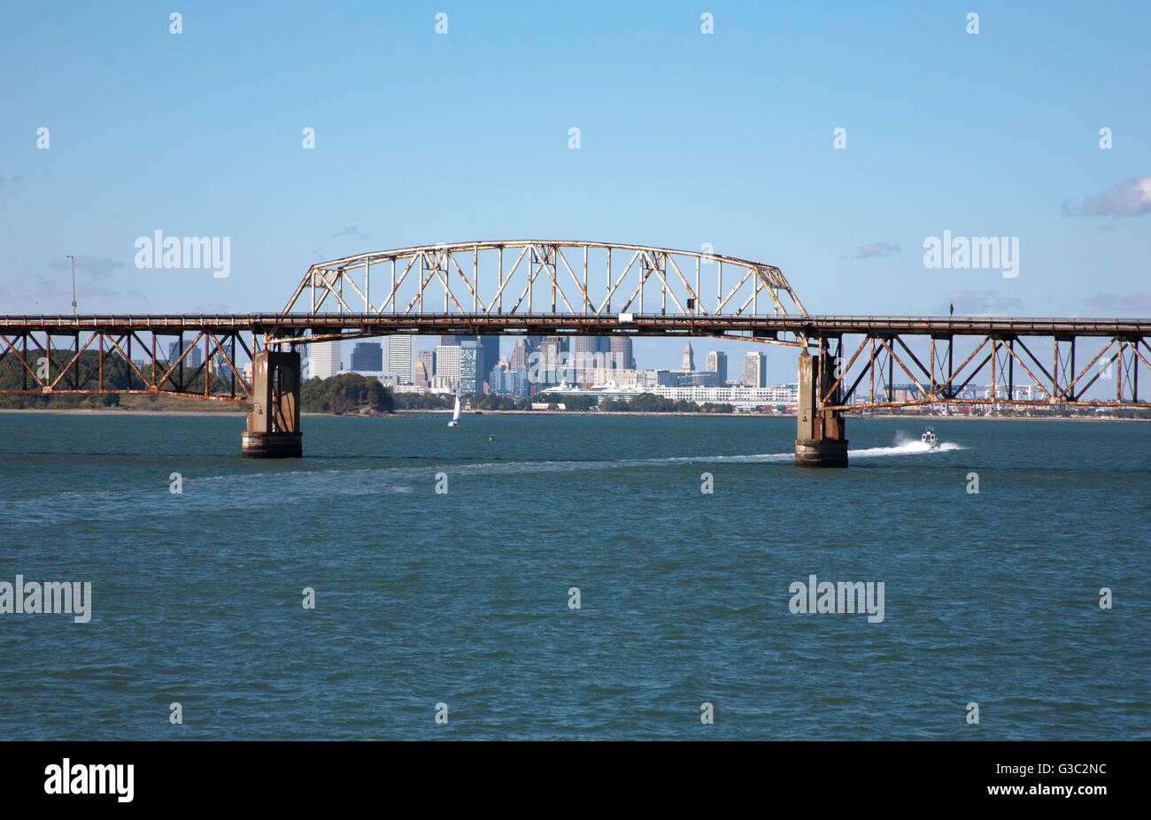 Bridge to Long Island Boston harbor and islands an area of Massachusetts Bay Boston Massachusetts USA Stock Photo