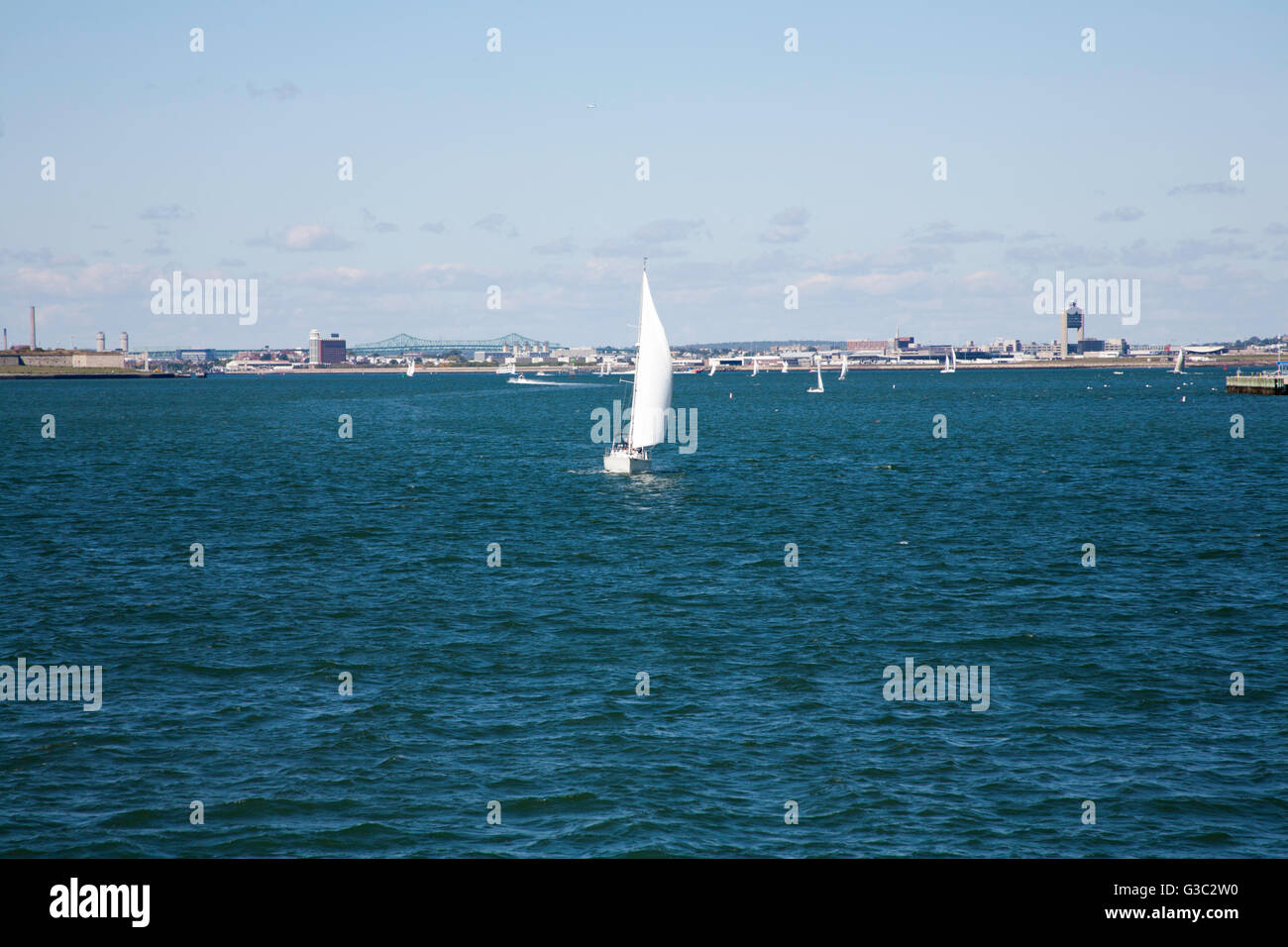 Yacht sailing around Boston harbor and islands an area of Massachusetts
