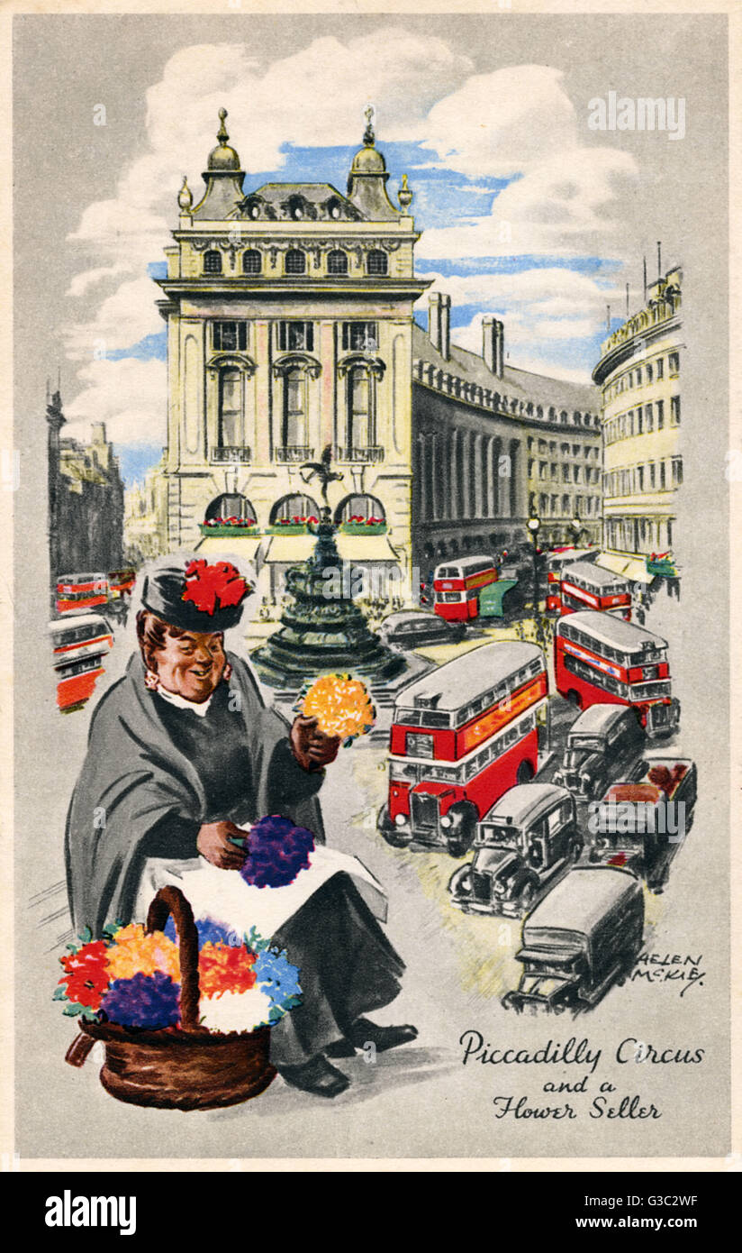 Piccadilly Circus and a London Flower Seller Stock Photo