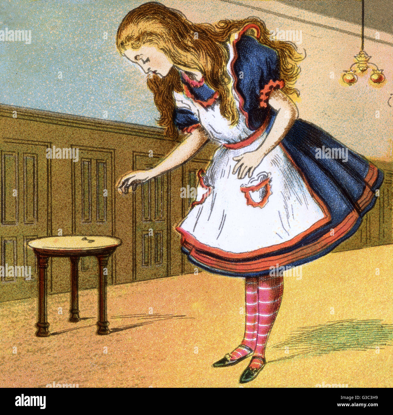 Alice in Wonderland -- Alice finds a key on a table in the Hall of ...