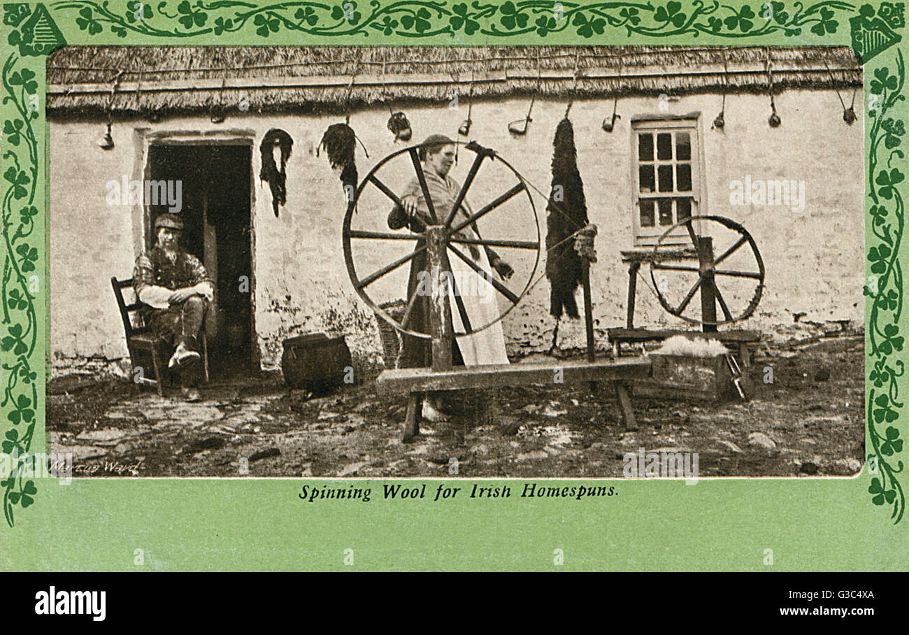Spinning wool for Irish Homespuns - Northern Ireland Stock Photo
