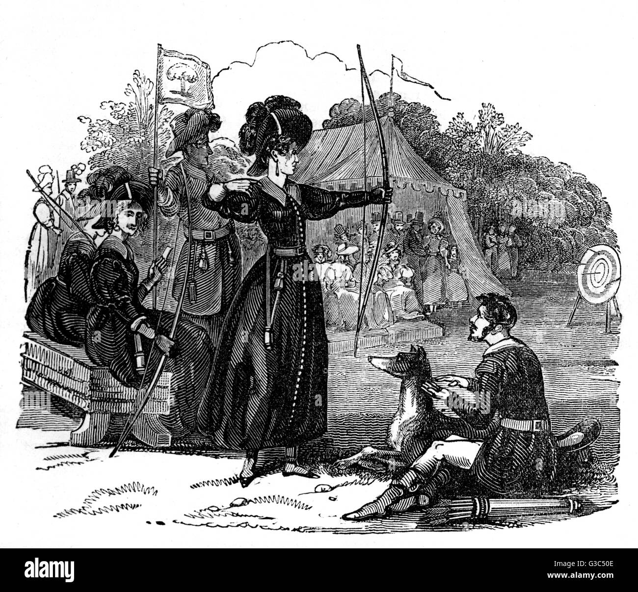 Illustration, scene at an archery event Stock Photo