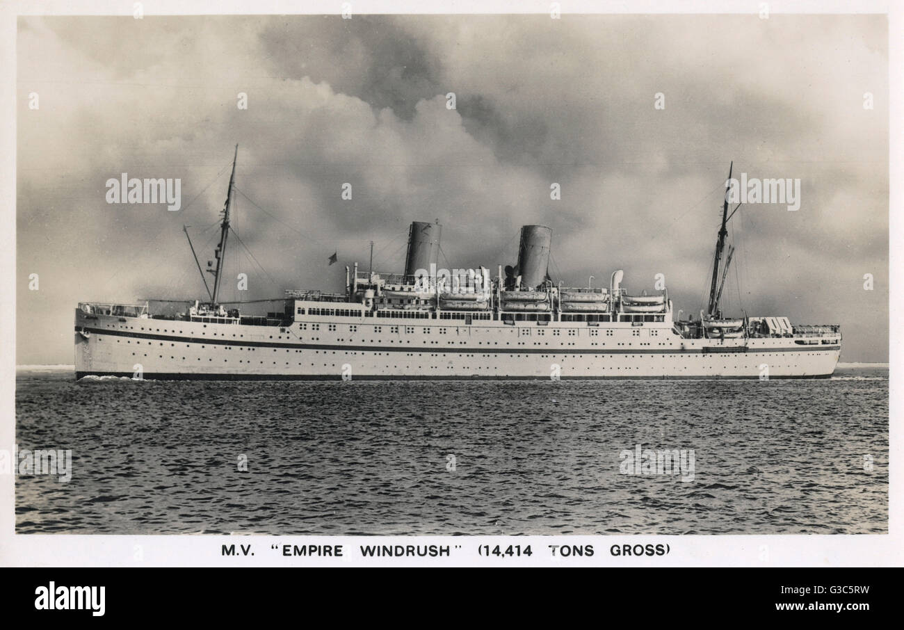 MV Empire Windrush, best known for the arrival of West Indian immigrants at Tilbury Docks on 22 June 1948.      Date: circa 1948 Stock Photo