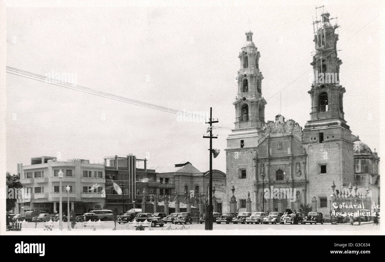 View of the Cathedral (Nuestra Senora de la Asuncion) in the city of Aguascalientes, Mexico.      Date: circa 1940 Stock Photo