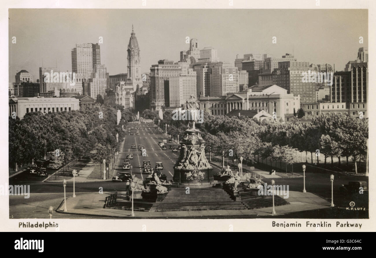 Philadelphia, USA - Benjamin Franklin Parkway     Date: circa 1920s Stock Photo