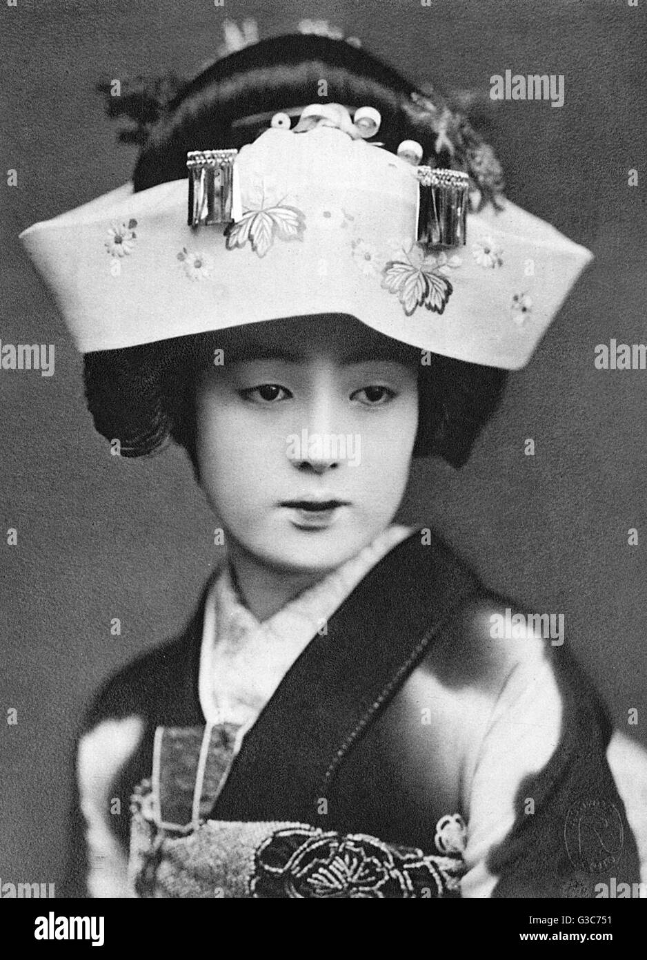 A traditional Japanese headdress worn by brides. Stock Photo