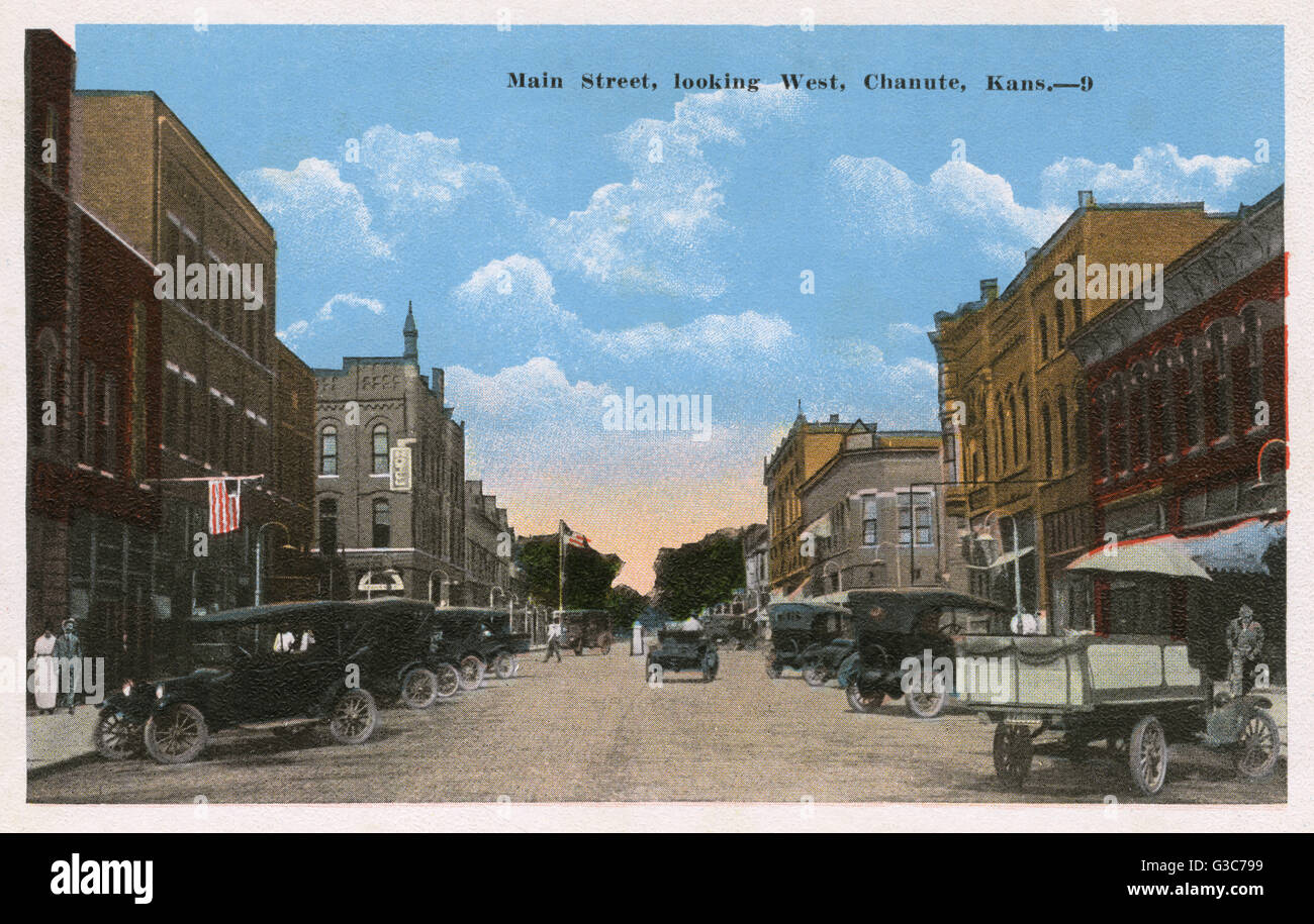 Main Street looking west, Chanute, Kansas, USA. Date circa 1920 Stock