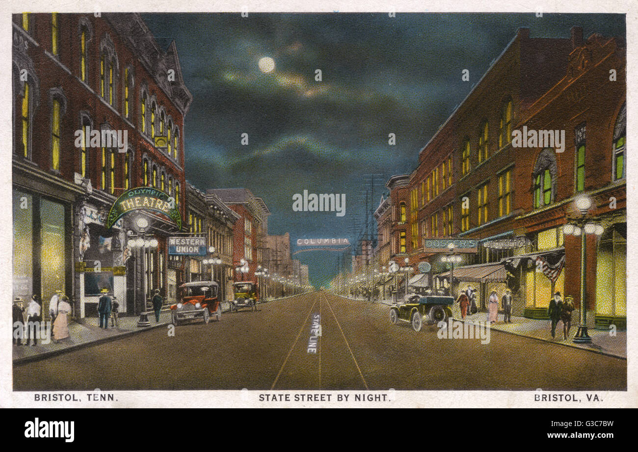 Night view of State Street, Bristol, Tennessee, USA Stock Photo Alamy