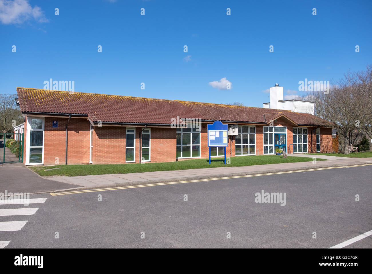 School building in UK, this type of school is for infant/junior children aged 5-11years old Stock Photo