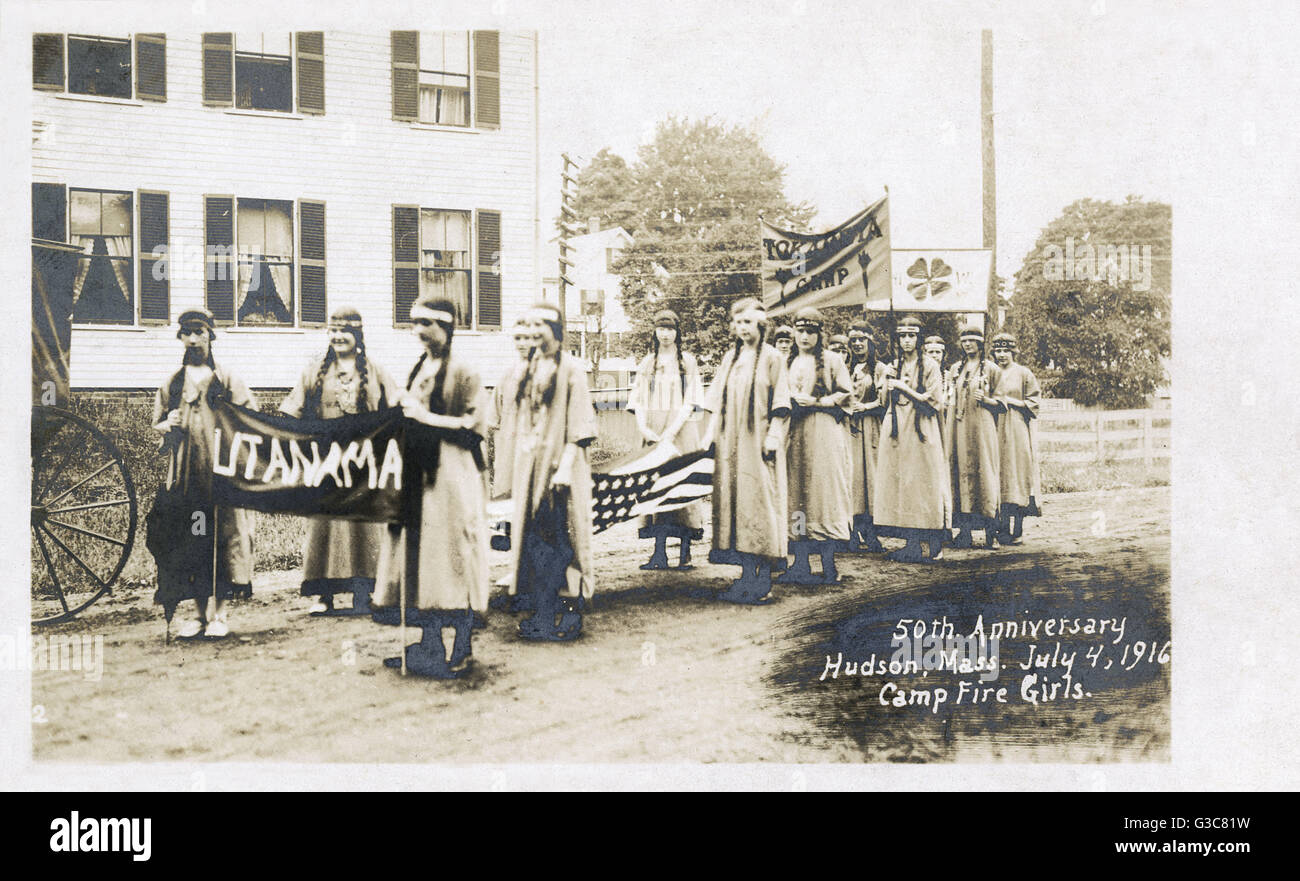 Camp Fire Girls on parade, Hudson, Massachusetts, USA Stock Photo