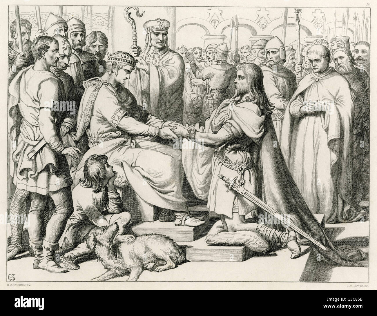 HEREWARD THE WAKE Hereward kneels before William the Conqueror and held his hands, swearing