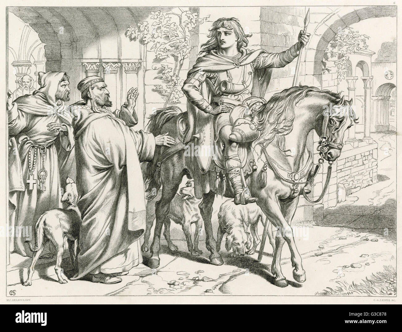 HEREWARD THE WAKE Hereward, on horseback, informs his uncle, the Prior, that he is about to be