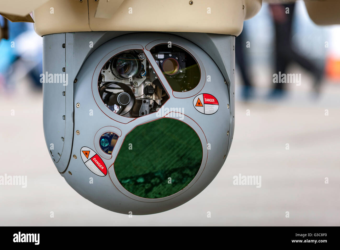 Optical sensor system on a modern military aircraft showing Forward