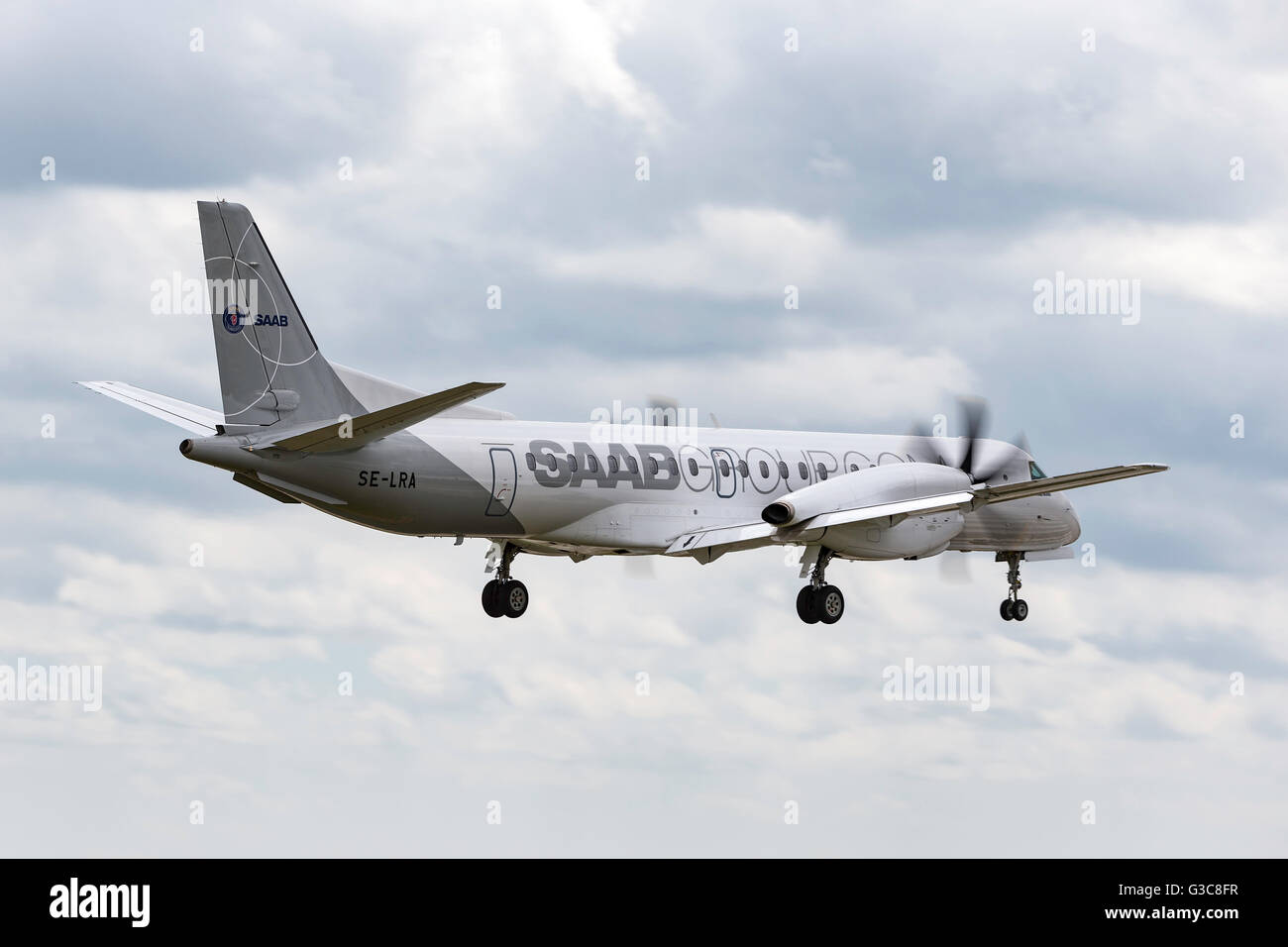Saab 2000 SE-LRA twin-engined high-speed turboprop airliner built by Saab. Stock Photo
