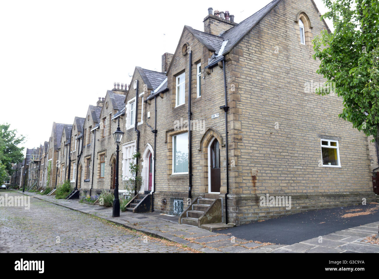 Traditional terraced housing in Halifax, West Yorkshire, England, UK
