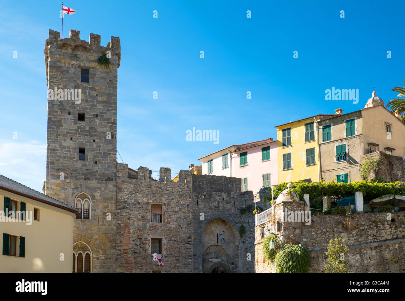 Italy, Porto Venere, the tower Capitolare vith the Roman gateway on the  right Stock Photo - Alamy
