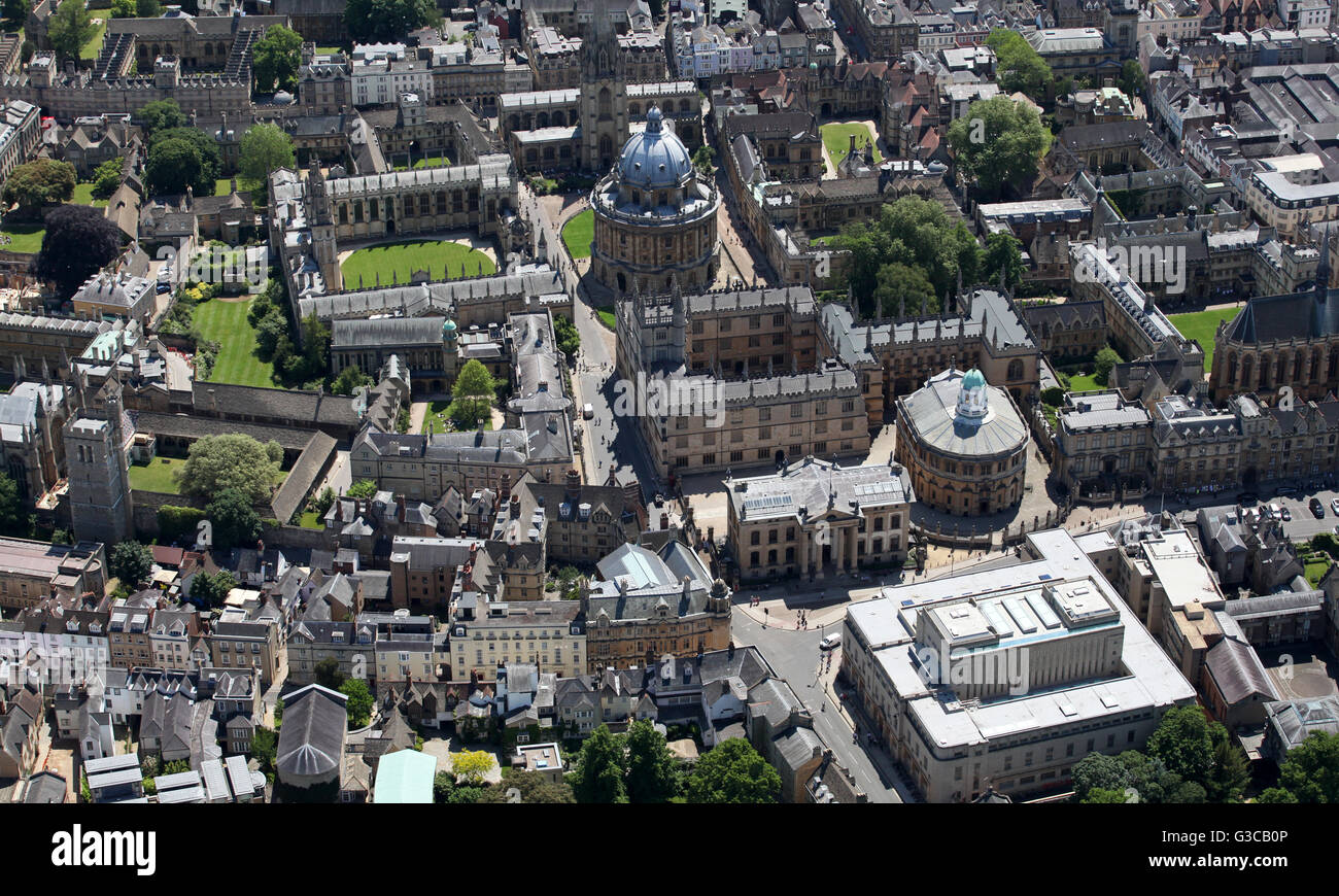aerial view of The Bodleian & Codrington Library & Radcliffe Camera, and All Souls College, Oxford University, UK Stock Photo