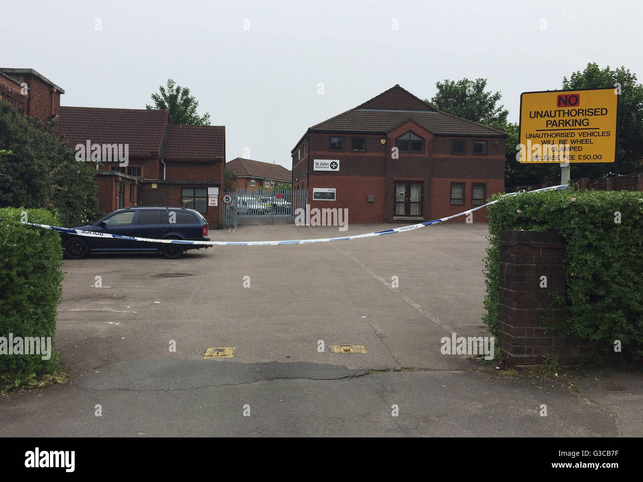 A police corden at the Great Meeting House Unitarian Church car park in Holyhead Road, Coventry