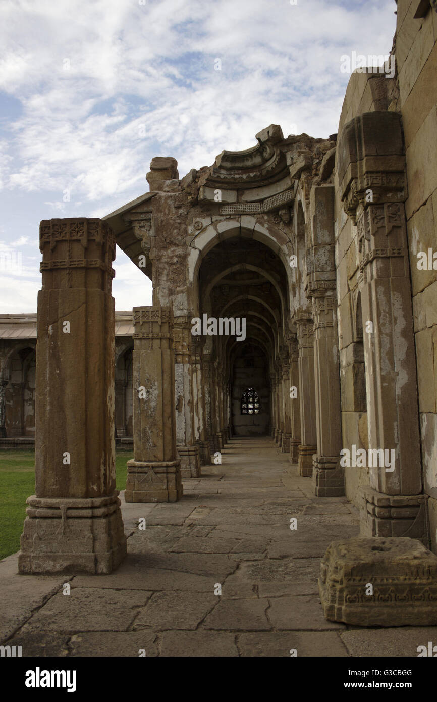 Pillars. Jami Masjid or Mosque. Champaner Pavagadh Archaeological Park. UNESCO World Heritage Site. Panchmahal, Gujarat. India Stock Photo