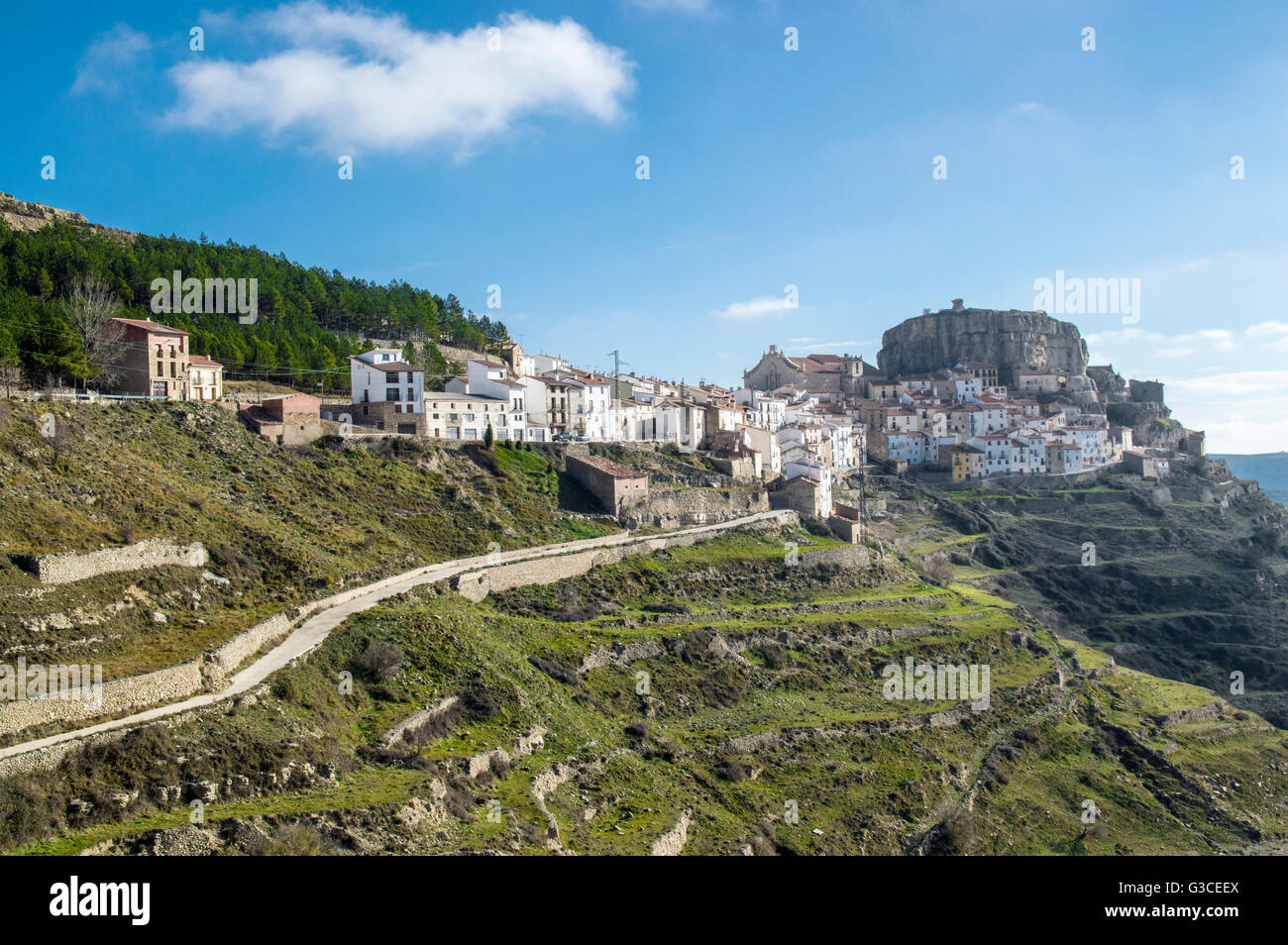Overlooking the village of ares del maestre Stock Photo