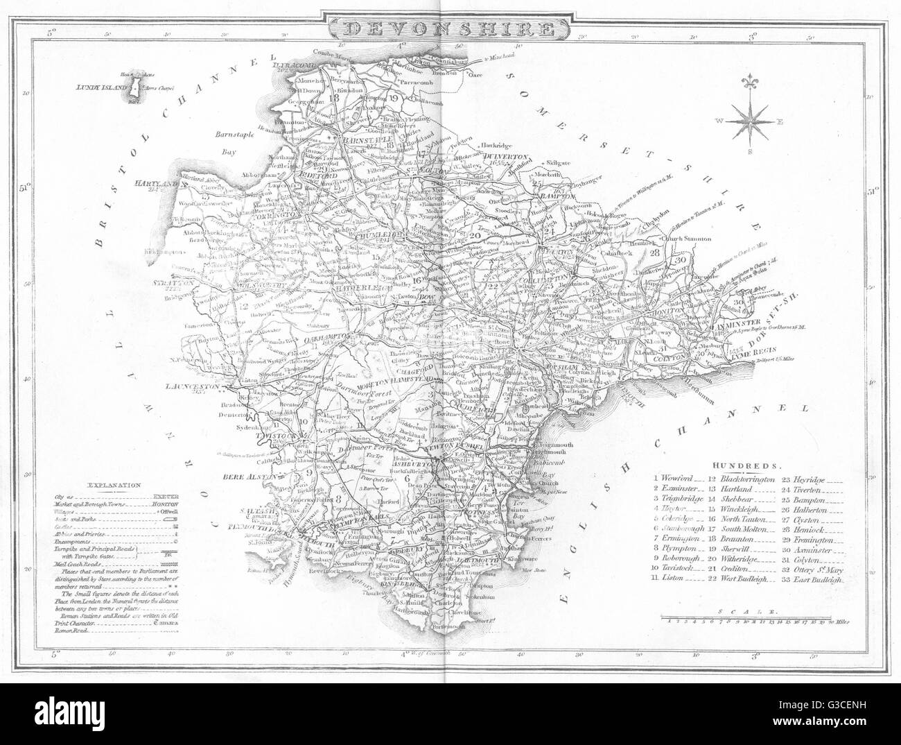 DEVONSHIRE DEVON County map. Polling places. Coach roads. DUGDALE