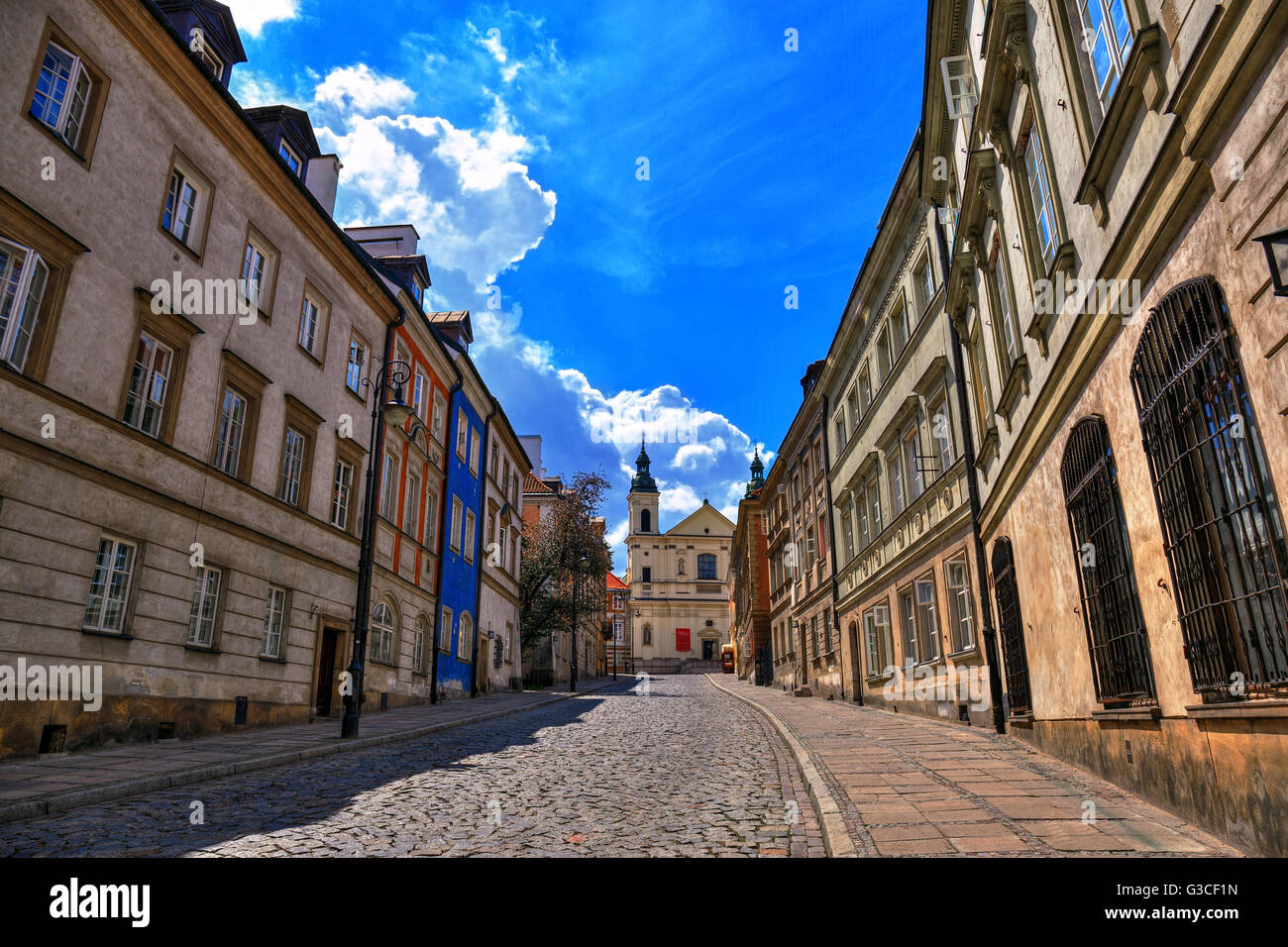 Street of the old town in Warsaw. Street Mostowa.HDR-high dynamic range Stock Photo