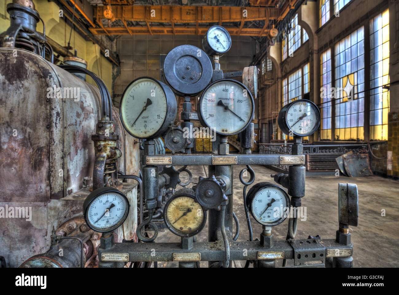 Indicators for the measurement in an old factory.Natural HDR - high dynamic range Stock Photo
