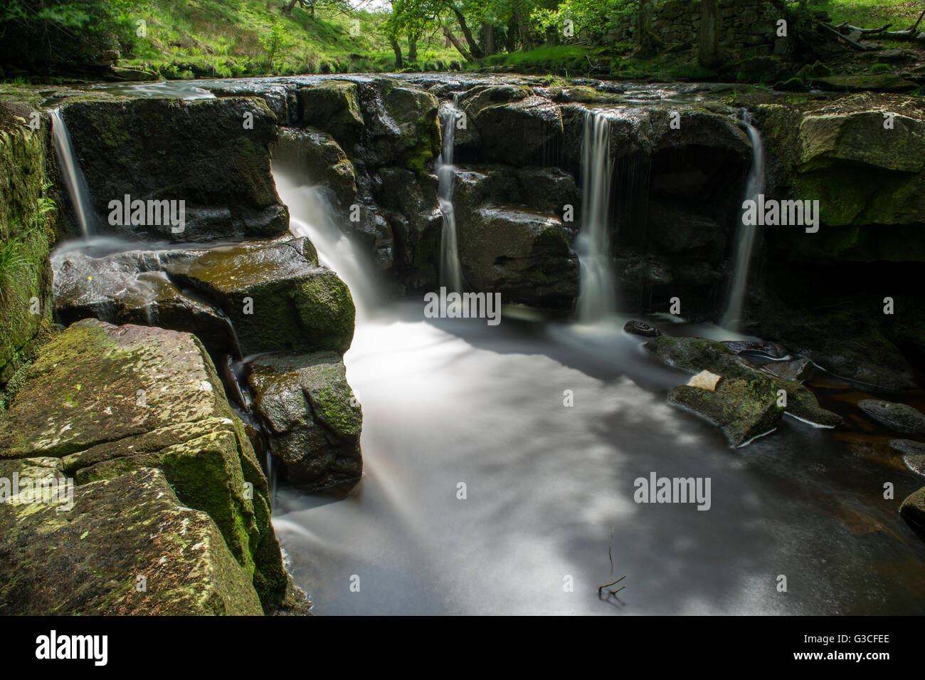 A long exposure of Nelly Ayre Foss on the West Beck just outside of Goathland, North Yorkshire Stock Photo