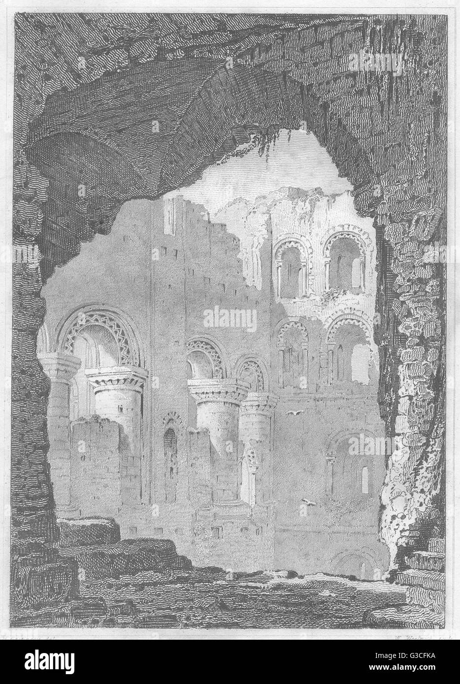 KENT: Interior at the keep Rochester Castle, Kent. DUGDALE, antique print 1845 Stock Photo